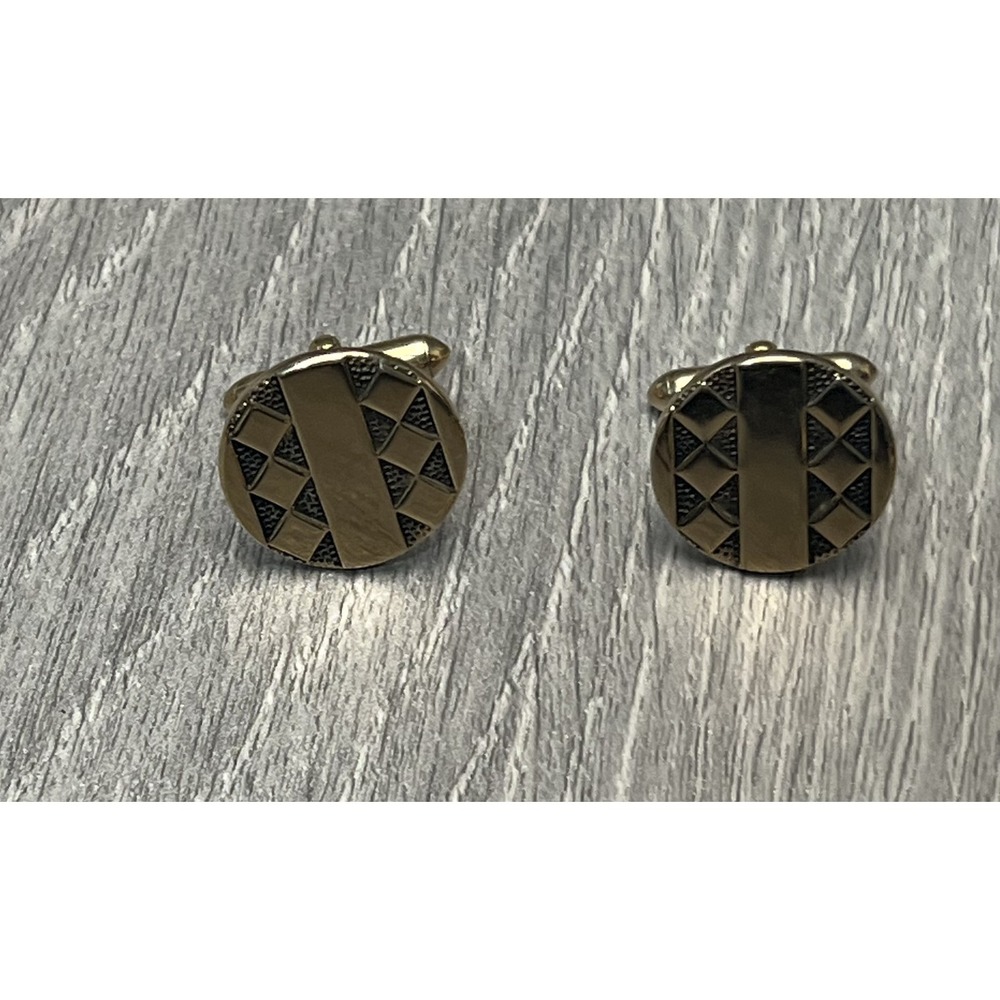 Vintage SWANK Gold Tone Geometric Pattern Bullet Back Cufflinks Men's Jewelry‎